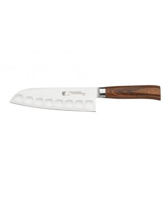 Tamahagane San Tsubame Wood 17.5cm Fluted Santoku (SN-1214)
